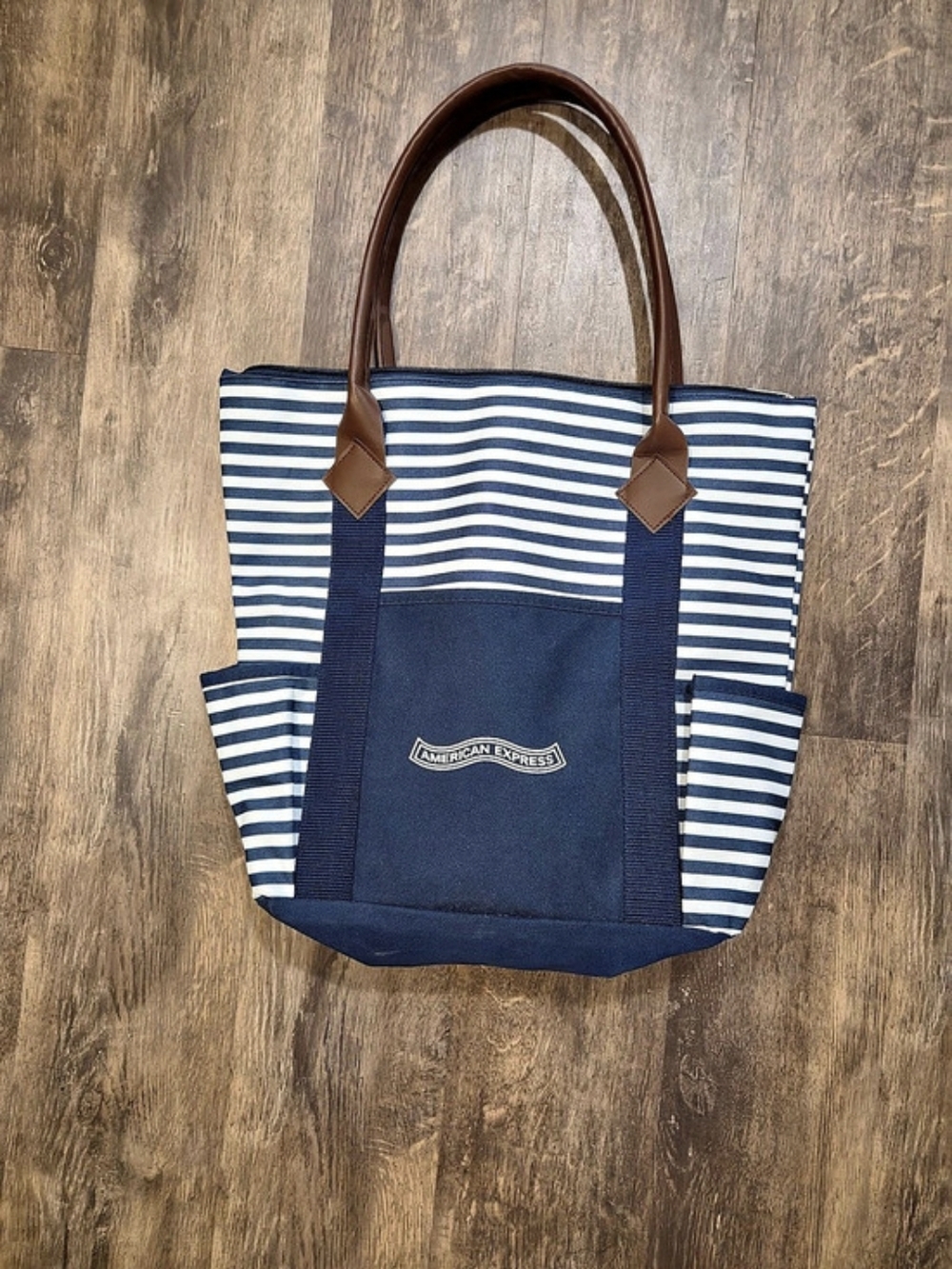 Used American Express Striped Tote Bag in Blue & White